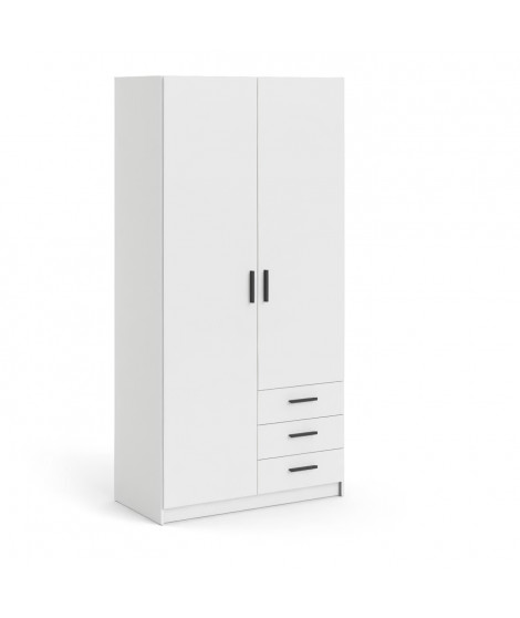 Armoire VEGA - Décor Blanc mat - 2 portes + 3 tiroirs -  L 98,5 x P 49,6 x H 200,4 cm - TVILUM