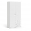 Armoire VEGA - Décor Blanc mat - 2 portes + 3 tiroirs -  L 98,5 x P 49,6 x H 200,4 cm - TVILUM
