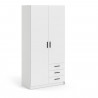 Armoire VEGA - Décor Blanc mat - 2 portes + 3 tiroirs -  L 98,5 x P 49,6 x H 200,4 cm - TVILUM