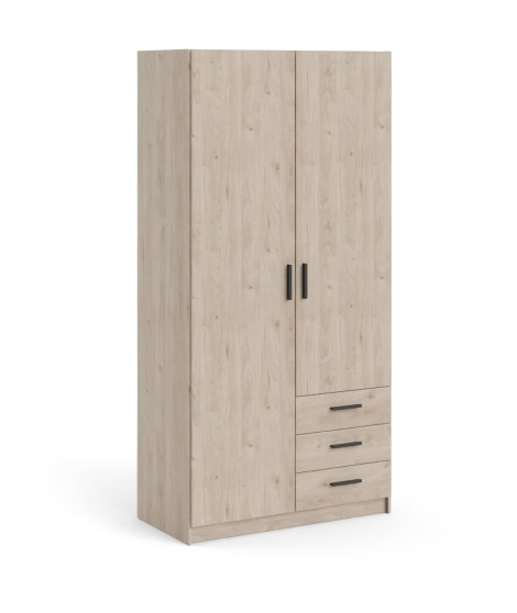 Armoire VEGA - Décor Gris anthracite - 2 portes + 3 tiroirs -  L 98,5 x P 49,6 x H 200,4 cm - TVILUM