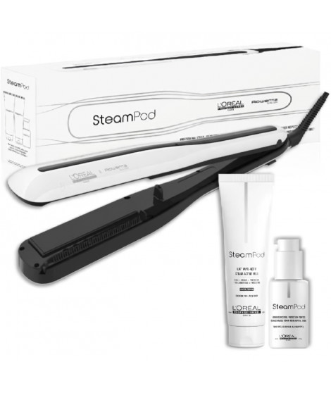 Pack Steampod 3.0 - L'Oréal Professionnel - UFR10011 - Lisseur vapeur professionnel 2 en 1 - Sérum - Soin vapo-activé - Blanc