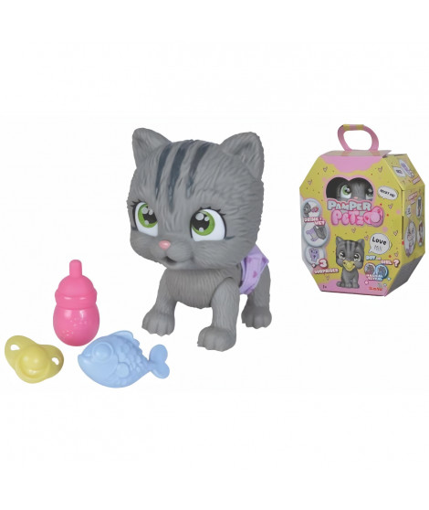 Smoby - Pamper Petz - Chat a adopter - 4 accessoires - Articulé - Bois et fais pipi - Certificat d'adoption - Des 3 ans
