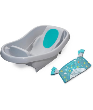 INGENUITY Baignoire bébé, grand confort, extra-large avec porte bébé en tissu doux, coussins de siege, tablette, jusqu'a 24 mois