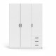 Armoire VEGA - Décor Blanc mat - 3 portes + 3 tiroirs - L 147 x P 49,6 x H 200,4 cm - TVILUM