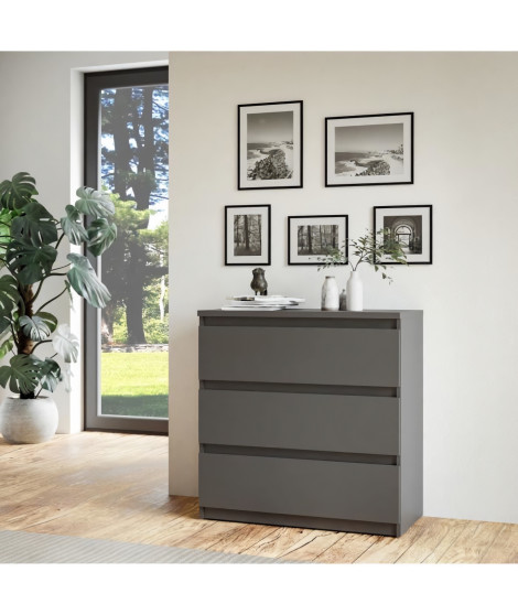 Commode - CHELSEA - 3 tiroirs - Anthracite - 77,2 x 42,2 x 79,9 cm