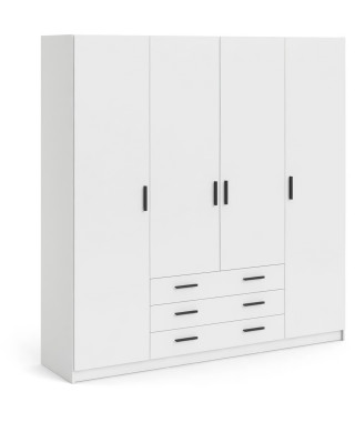 Armoire VEGA - Décor Blanc mat - 4 portes + 3 tiroirs - L 195,5 x P 49,6 x H 200,4 cm - TVILUM