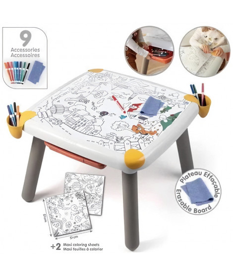 Smoby - Table enfant Créative - Feutre effacable pour la table + 2 grandes feuilles de coloriage - 3 rangements - Des 3 ans