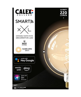 Ampoule LED E27 - CALEX - G200 SMART GLOBE - Simple filament spirale - 5 W - 220 lm - 1800 K - Intensité variable - Or