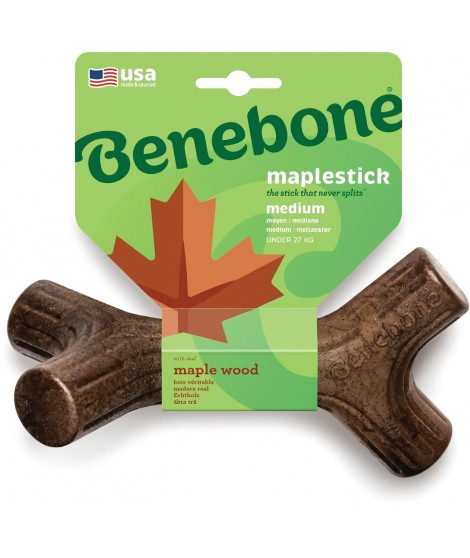 Benebone  Jouet  bâton  a mâcher pour chien adulte, Taille M, saveur bacon et bois d'érable , durable et résistant