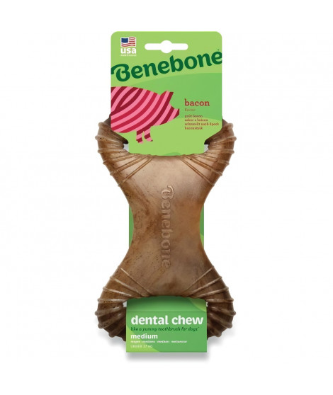 Benebone - Jouet a mâcher dentaire pour chien adulte, Taille M, saveur bacon