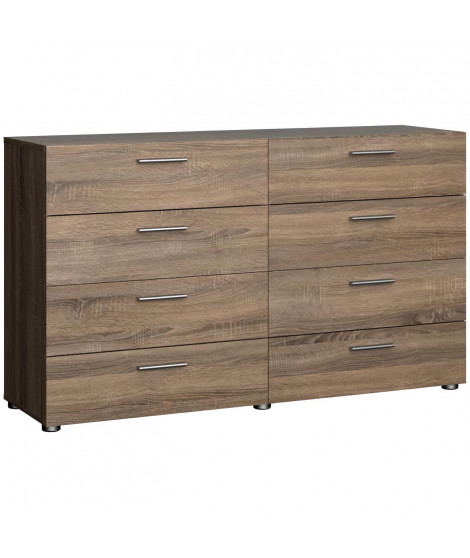 Commode  NASH 8 tiroirs - Décor Noir et Chene truffe - L 140 x P 40 x H 82 cm - TVILUM