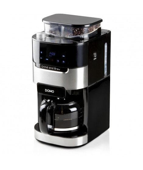 Cafetiere filtre avec moulin intégré - DOMO - DO721K - 900 W - 1,5 L - 12 tasses - 200 g de grains - Ecran LCD - 3 intensités -