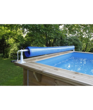 Enrouleur de bâches pour piscine UBBINK XTRA - Margelles bois - Jusqu'a 5,5m - Manivelle en aluminium