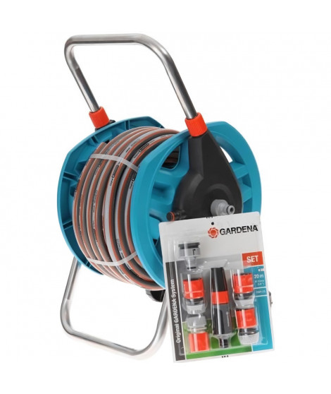 GARDENA Dévidoir portable équipé  Longueur 20m  Raccord anti-goutte  Kit complet tuyau d'arrosage  Garantie 5 ans (2691-20)