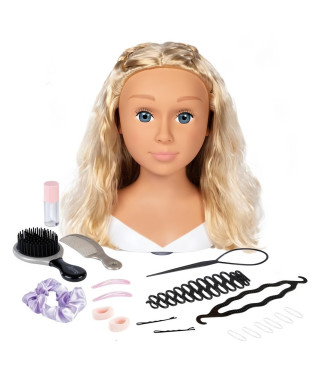 Smoby - Tete a coiffer blonde - Facile a coiffer - 19 accessoires réalistes - Levres thermosensibles - Trappe de rangement