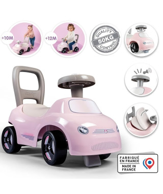 Smoby - Porteur enfant 2 en 1 - Auto Rose - Coffre sous la selle + klaxon - Des 10 mois - Fabrication française