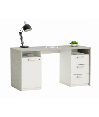 Bureau avec rangements - STANFORD - Beton gris/blanc mat - L145,1 x P60 x H75,7 cm - DEMEYERE