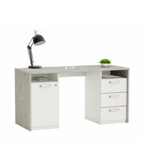 Bureau avec rangements - STANFORD - Beton gris/blanc mat - L145,1 x P60 x H75,7 cm - DEMEYERE