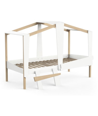 DEMEYERE Lit cabane - 90 x 200 cm - Grand Tiroir - Blanc mat et chene kronberg