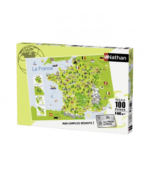 Puzzle 100 pieces - Carte de France - Nathan - Puzzle Enfant + Trieur - Des 6 ans