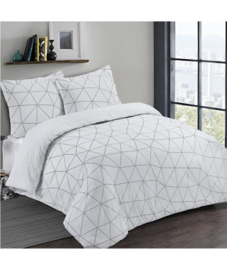 VISION Parure de couette Hugo - 100% coton - 1 housse de couette 200 x 200 cm + 2 taies d'oreiller 65 x 65 cm - Blanc