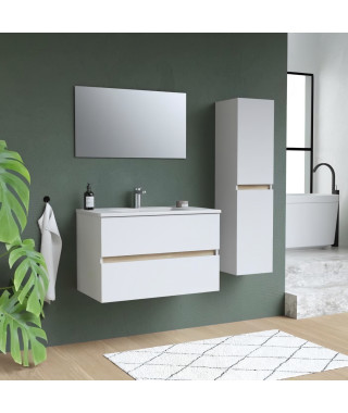 Ensemble Totem Blanc  set de salle de bain 80, vanity+vasque+miroir & Colonne