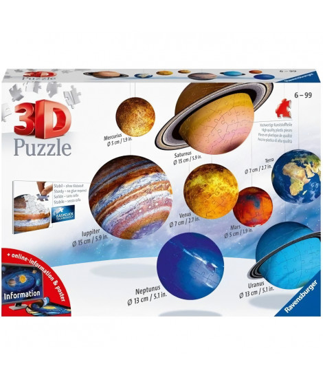 Puzzle 3D Systeme solaire - Ravensburger - Puzzle enfant 3D éducatif - sans colle - 8 planetes - 522 pieces - Des 6 ans