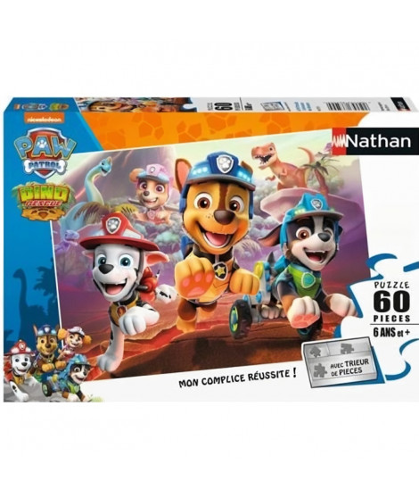 PAT'PATROUILLE Puzzle 60 pieces - A la rescousse des dinosaures - Nathan - Puzzle Enfant + Trieur - Des 6 ans