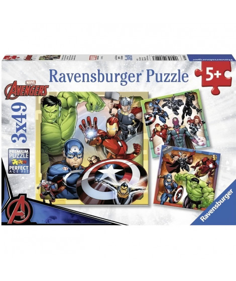 AVENGERS Puzzles 3x49 pieces - Les puissants Avengers - Ravensburger - Lot de puzzles enfant - Des 5 ans