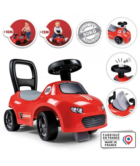 Smoby - Porteur enfant 2 en 1 - Auto Rouge - Coffre sous la selle + klaxon - Des 10 mois - Fabrication française