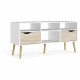 Meuble TV - 4 niches 2 tiroirs - Blanc / Chene - 117,2 x 39,1 x 57,4 cm - TVILUM