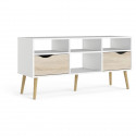 Meuble TV - 4 niches 2 tiroirs - Blanc / Chene - 117,2 x 39,1 x 57,4 cm - TVILUM