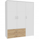 Armoire de chambre - Blanc mat / Chene artisan - 3 portes et 2 tiroirs - 152,8 x 52,7 x 190,8 cm