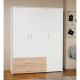 Armoire de chambre - Blanc mat / Chene artisan - 3 portes et 2 tiroirs - 152,8 x 52,7 x 190,8 cm