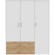 Armoire de chambre - Blanc mat / Chene artisan - 3 portes et 2 tiroirs - 152,8 x 52,7 x 190,8 cm
