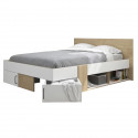 DIAGONE Lit  adulte avec tiroirs de rangement  - Chene et blanc - 140 x 190 - SWIVEL