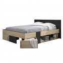 DIAGONE Lit adulte avec tiroirs de rangement  - Chataignier et noir - 160 x 200 - SWIVEL