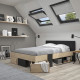DIAGONE Lit adulte avec tiroirs de rangement  - Chataignier et noir - 160 x 200 - SWIVEL