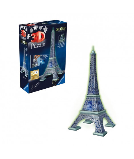 Ravensburger-Puzzle 3D Tour Eiffel phosphorescente 50 ans-Des 10 ans-216p numérotées a assembler sans colle-Accessoires inclu…