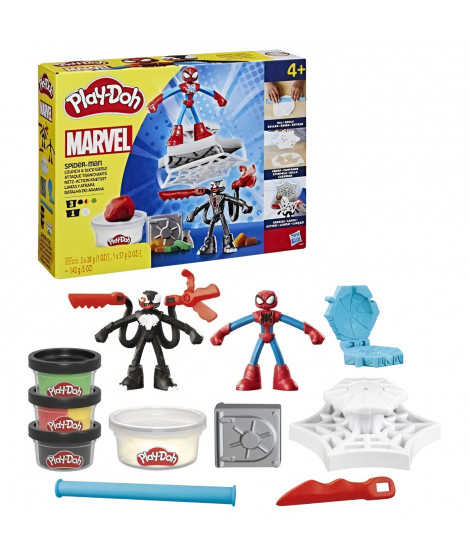 Play-Doh Spider-Man, coffret Attaque tranchante avec 2 figurines flexibles, 7 accessoires et pâte a modeler, des 4 ans, Marvel