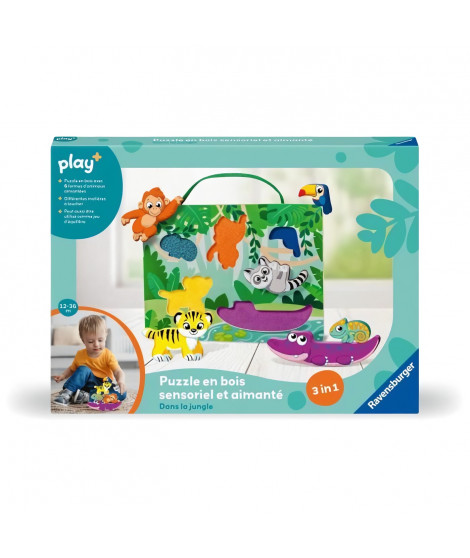 Ravensburger -PLAY + - Puzzle en bois sensoriel et aimanté Dans la jungle  - Des 1 an- version française - 34017