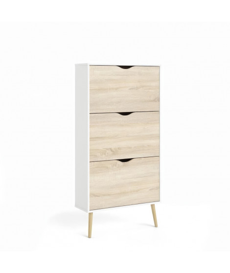 Meuble a chaussures - Blanc / Chene -  12 paires - Pietement évasé en bois massif - 70,2 x 23,9 x 138,9 cm - TVILUM