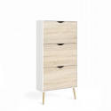 Meuble a chaussures - Blanc / Chene -  12 paires - Pietement évasé en bois massif - 70,2 x 23,9 x 138,9 cm - TVILUM