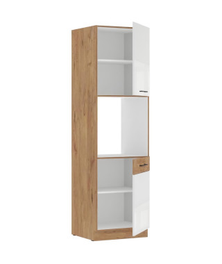 ROCK - Colonne - Mélaminé chene Lancelot et Blanc brillant - 60 cm - 2 portes