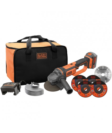 Meuleuse sans Fil - BLACK & DECKER - BCG720M1A5-QW - 18 V + 5 Disques + 1 Batterie 4 Ah