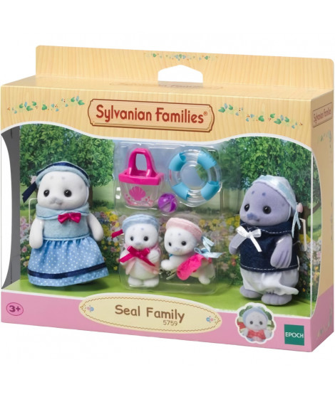 Famille Articulée - SYLVANIAN FAMILIES - Famille Phoque - 4 Personnages et Accessoires de Plage
