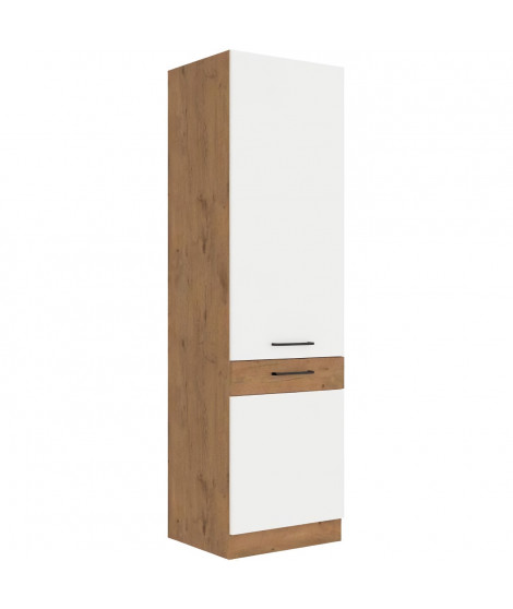 ROCK - Colonne - Mélaminé chene Lancelot et Blanc brillant - 60 cm - 2 portes