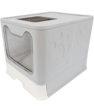Maison de toilette - M PETS - SILE TOP - Gris - 51 x 41 x 12.5 cm - Pratique, démontable, tiroir coulissant, pelle incluse