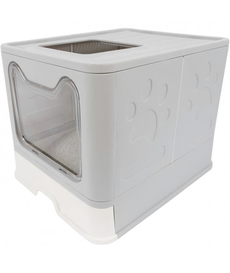 Maison de toilette - M PETS - SILE TOP - Gris - 51 x 41 x 12.5 cm - Pratique, démontable, tiroir coulissant, pelle incluse