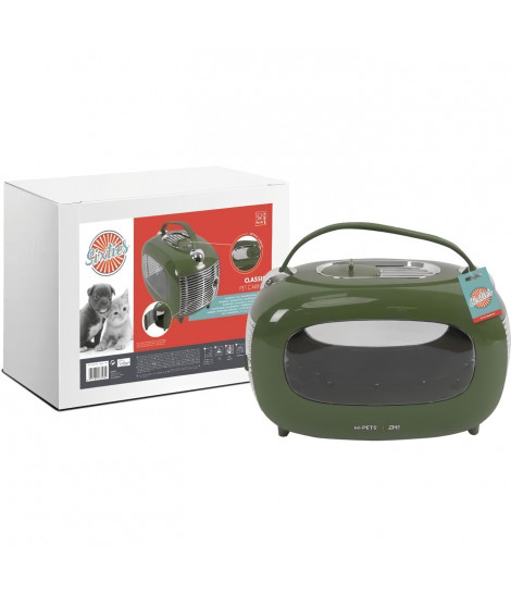 Caisse de transport - M PETS - SIXTIES Classic - Poignée - Bandouliere - Ouverture latérale - 5 kg max - Vert